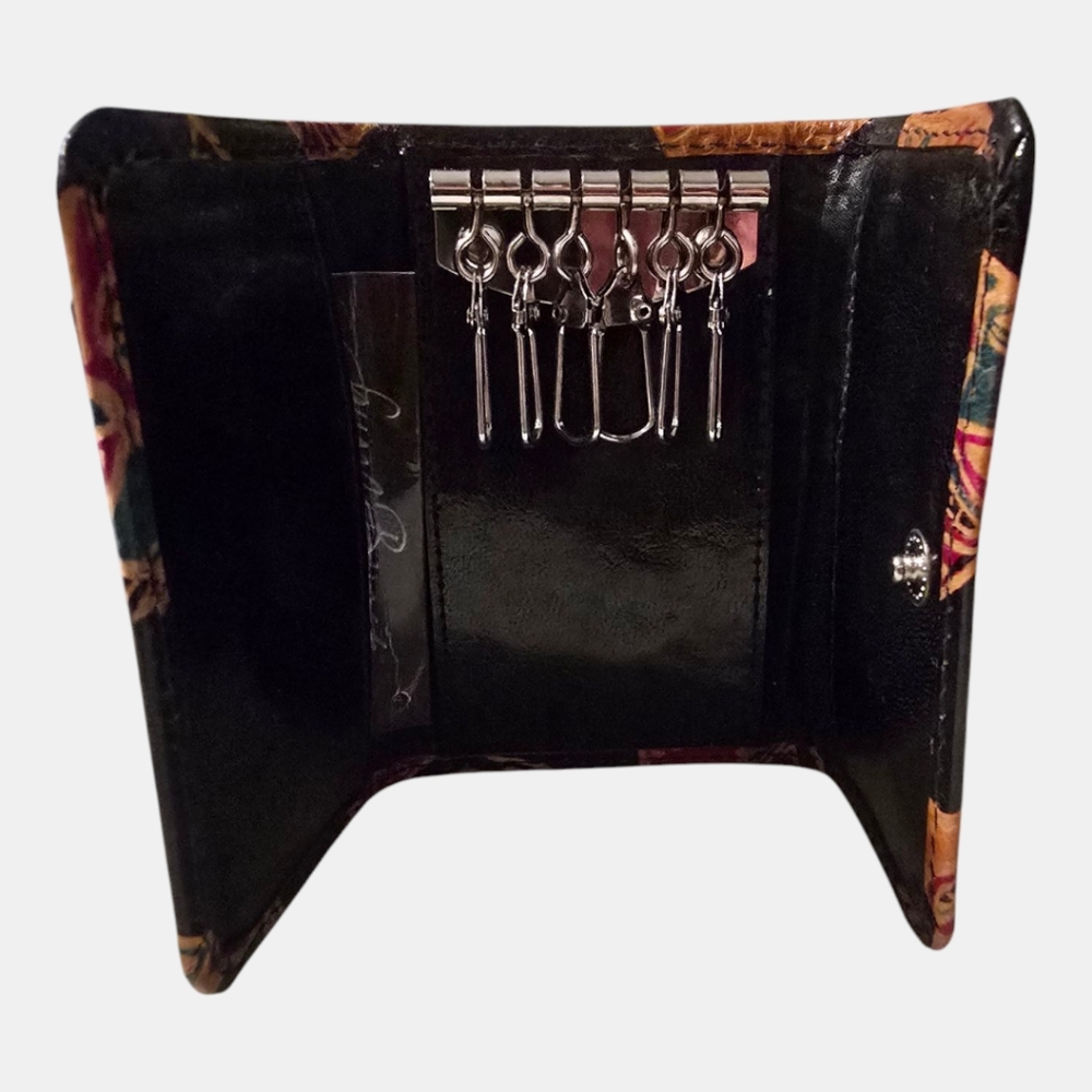 Sun N Sand Key Holder Wallet Black Brown Leather Cats Artist-Laurel Burch - Picture 2 of 6